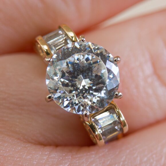 14K Gold Y2K Statement Ring with 9mm Portuguese-Cut CZ - Picture 7 of 12